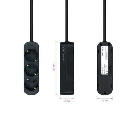 Regleta Nanocable 10.38.0003-NS-BK/ 3 Tomas de Corriente/ Cable 1.4m/ Negra - PixelPlaza