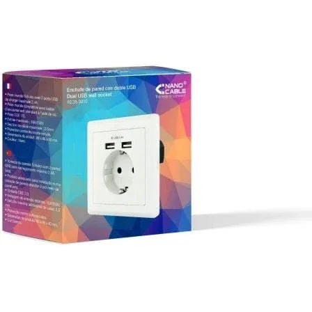 Roseta de Pared Nanocable 10.35.0010/ 1 Schuko/ 2 USB - PixelPlaza