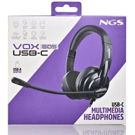 Auriculares NGS VOX605 USB-C/ con Micrófono/ USB Tipo-C/ Negros - PixelPlaza