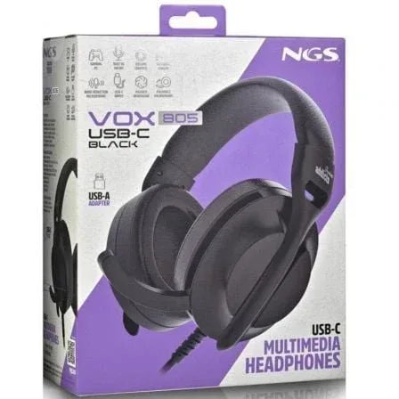 Auriculares NGS VOX805 USB-C/ con Micrófono/ USB Tipo-C/ Negros - PixelPlaza