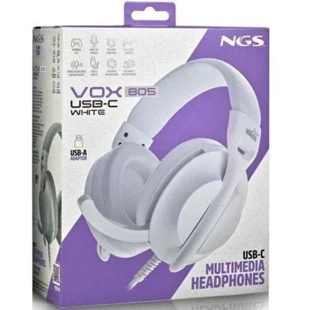 Auriculares NGS VOX805 USB-C/ con Micrófono/ USB Tipo-C/ Blancos - PixelPlaza
