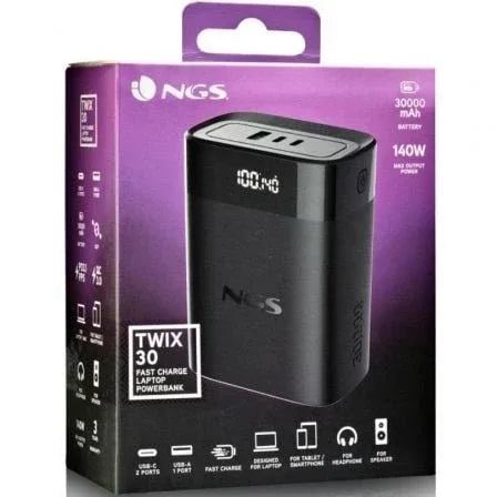 Powerbank 30000mAh NGS TWIX30/ 140W/ Compatible con Portátiles/ Negra - PixelPlaza