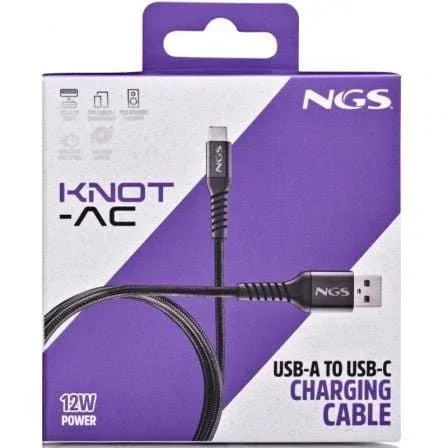 Cable USB 2.0 NGS KNOT-AC/ USB Macho - USB Tipo-C Macho/ 480Mbps/ 1m/ Negro - PixelPlaza