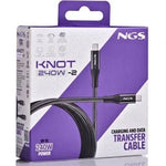 Cable USB 4.0 Tipo-C NGS KNOT/ USB Tipo-C Macho - USB Tipo-C Macho/ Hasta 240W/ 40Gbps/ 2m/ Negro - PixelPlaza