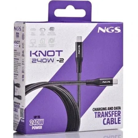 Cable USB 4.0 Tipo-C NGS KNOT/ USB Tipo-C Macho - USB Tipo-C Macho/ Hasta 240W/ 40Gbps/ 2m/ Negro - PixelPlaza