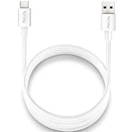 Cable USB 2.0 NGS ZYRO-AC/ USB Macho - USB Tipo-C Macho/ Hasta 15W/ 480Mbps/ 1m/ Blanco - PixelPlaza