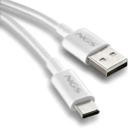 Cable USB 2.0 NGS ZYRO-AC/ USB Macho - USB Tipo-C Macho/ Hasta 15W/ 480Mbps/ 1m/ Blanco - PixelPlaza