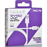 Cable USB 2.0 NGS ZYRO-AC/ USB Macho - USB Tipo-C Macho/ Hasta 15W/ 480Mbps/ 1m/ Blanco - PixelPlaza