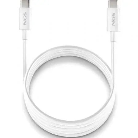 Cable USB 2.0 Tipo-C NGS ZYRO 60W-1/ USB Tipo-C Macho - USB Tipo-C Macho/ Hasta 60W/ 480Mbps/ 1m/ Blanco - PixelPlaza