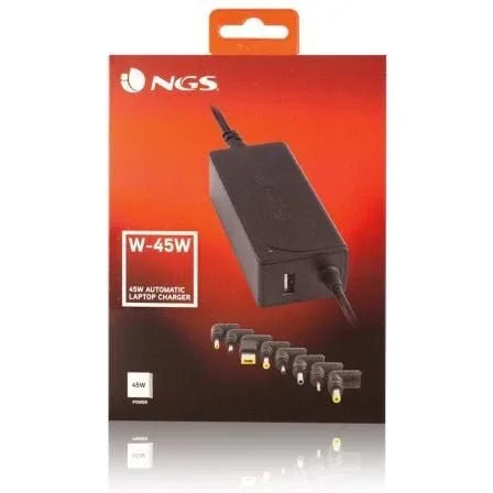 Cargador de Portátil NGS W-45W/ 45W/ Automático/ 8 Conectores/ Voltaje 19-20V/ 1 USB - PixelPlaza