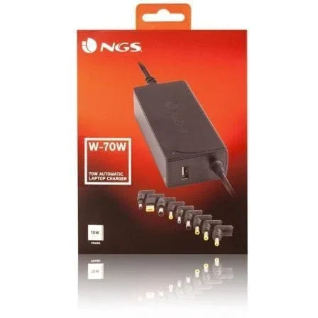 Cargador de Portátil NGS W-70W/ 70W/ Automático/ 9 Conectores/ Voltaje 18.5-20V/ 1 USB - PixelPlaza