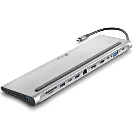 Docking USB Tipo-C NGS WonderDock12/ 3xUSB/ 2xHDMI 4K/ 1xVGA/ 1xRJ45/ 1xLector de Tarjetas/ 1xJack 3.5/ 1xUSB Tipo-C PD/ Gris - PixelPlaza