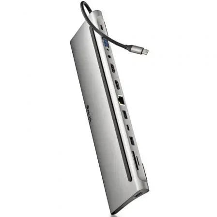 Docking USB Tipo-C NGS WonderDock12/ 3xUSB/ 2xHDMI 4K/ 1xVGA/ 1xRJ45/ 1xLector de Tarjetas/ 1xJack 3.5/ 1xUSB Tipo-C PD/ Gris - PixelPlaza