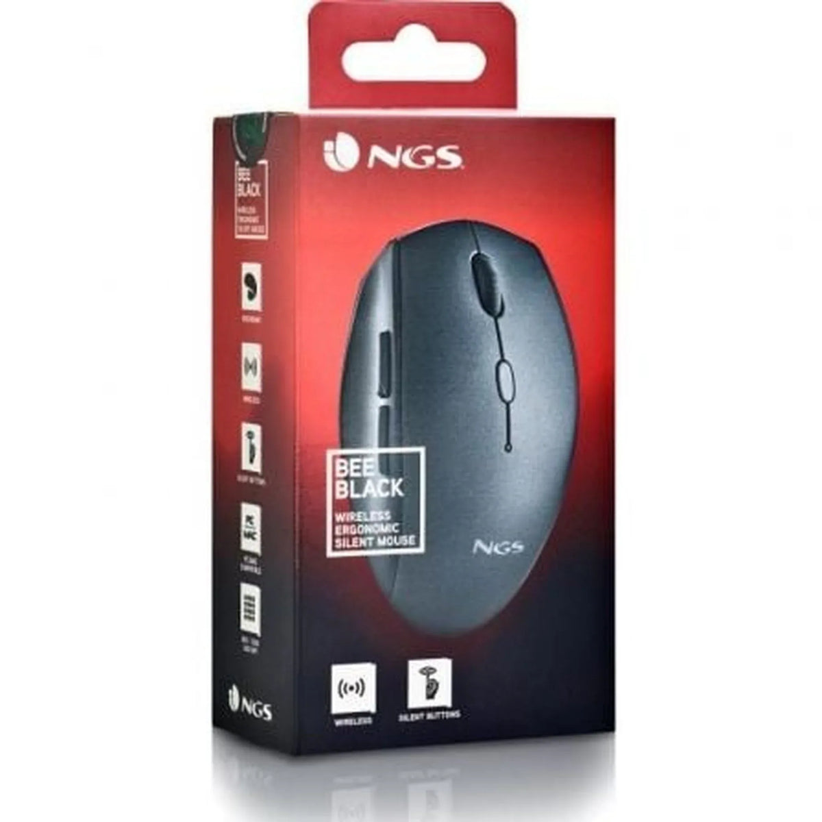Ratón Inalámbrico NGS Bee Black/ Hasta 1600 DPI - PixelPlaza