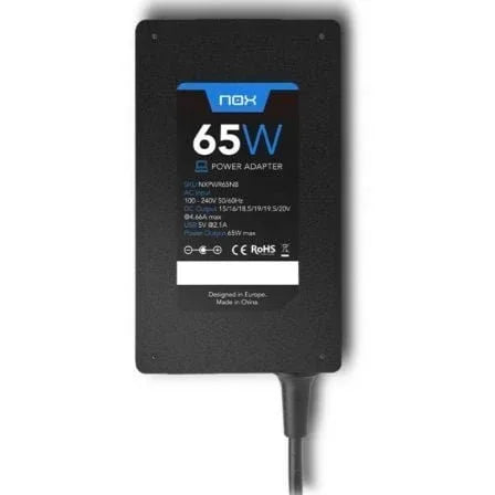 Cargador de Portátil Nox 65W/ 65W/ Automático/ 10 Conectores/ Voltaje 15-20V - PixelPlaza