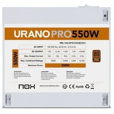 Fuente de Alimentación Nox Hummer Urano Pro White/ 550W/ Ventilador 12cm/ 80 Plus Bronze - PixelPlaza