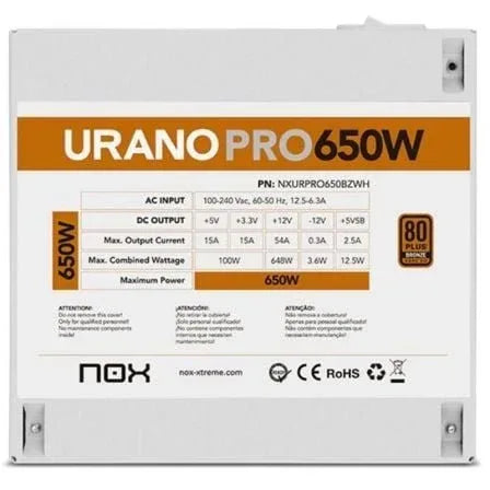 Fuente de Alimentación Nox Hummer Urano Pro White/ 650W/ Ventilador 12cm/ 80 Plus Bronze - PixelPlaza