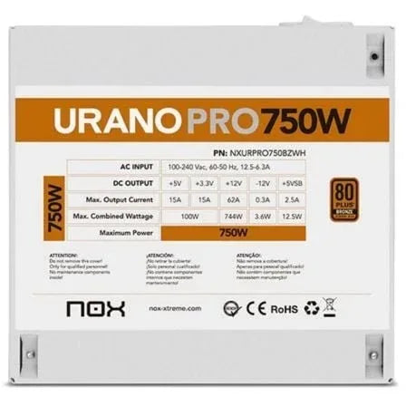 Fuente de Alimentación Nox Hummer Urano Pro White/ 750W/ Ventilador 12cm/ 80 Plus Bronze - PixelPlaza