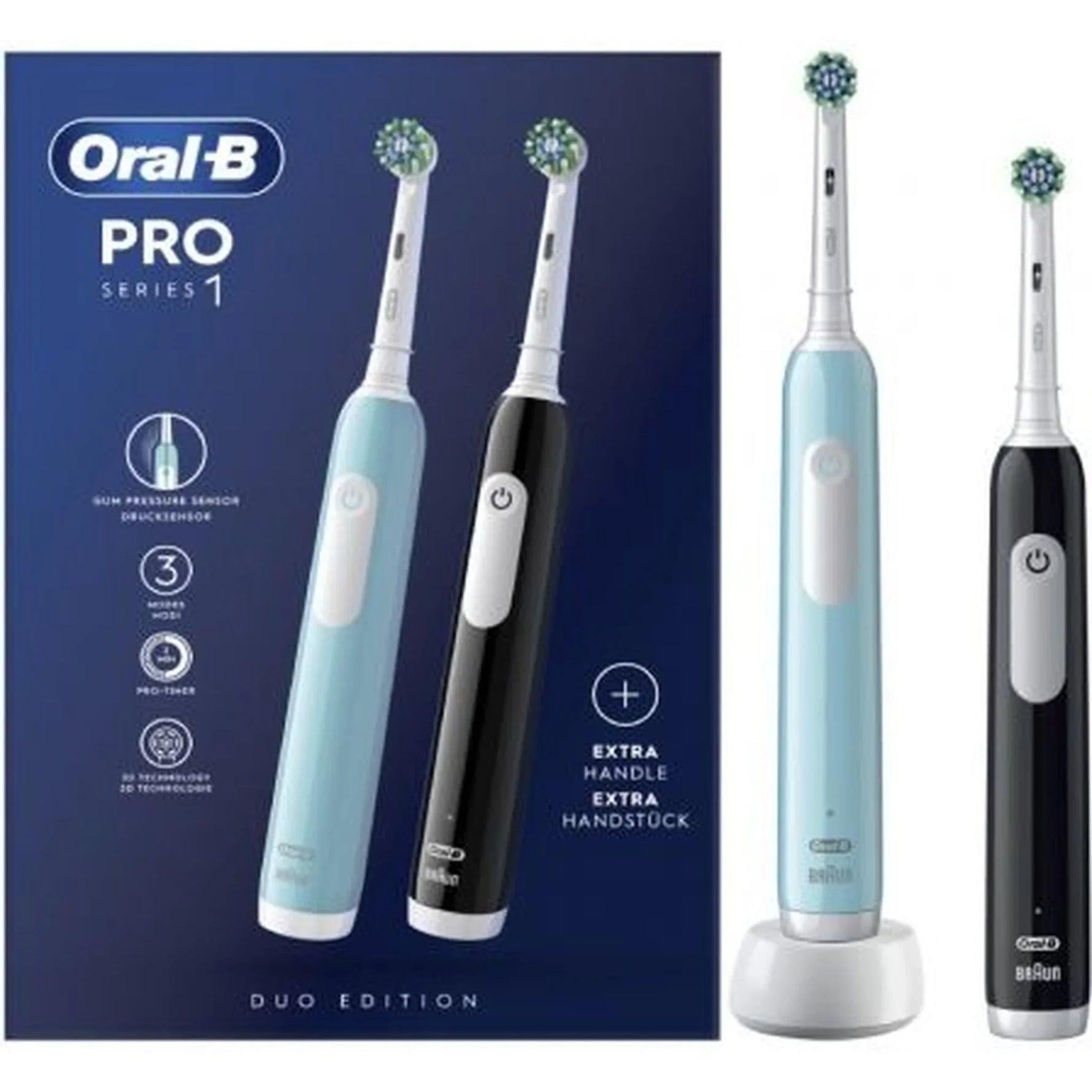 Cepillo Dental Oral-B Pro 1 Duo Edition/ Incluye 1 Recambio/ Negro y Turquesa - PixelPlaza