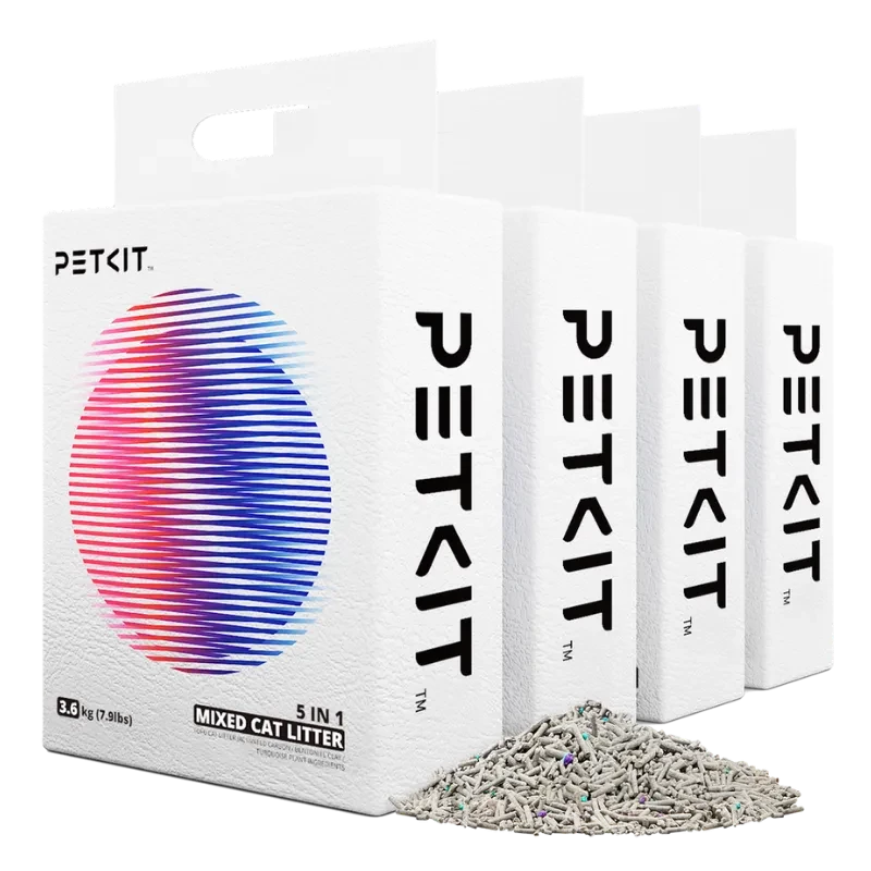PETKIT Arena Mixta para Gatos 5 en 1 Enjuagable Sin Olores con Carbón Activado Ultra Absorbente y de Secado Rápido (Pack