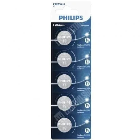 Pack de 5 Pilas de Botón Philips CR2016P5/01B Lithium/ 3V - PixelPlaza