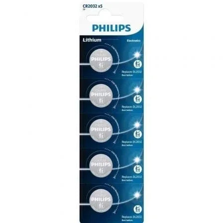 Pack de 5 Pilas de Botón Philips CR2032P5/01B Lithium/ 3V - PixelPlaza