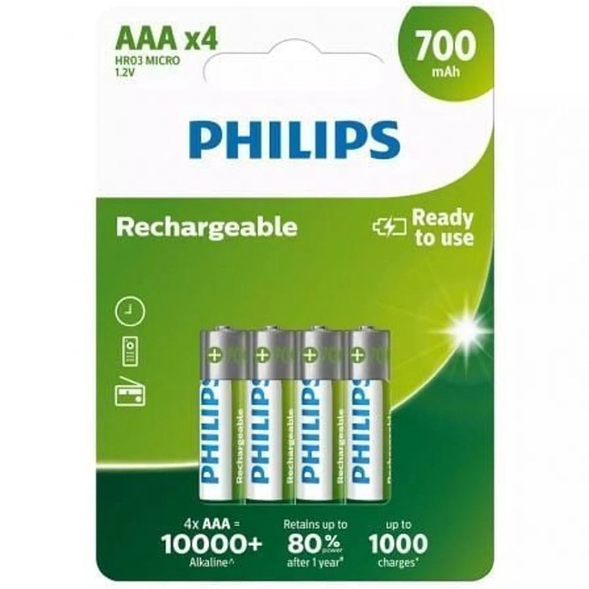 Pack de 4 Pilas AAA Philips R03B4A70/10/ 1.2V/ Recargables - PixelPlaza