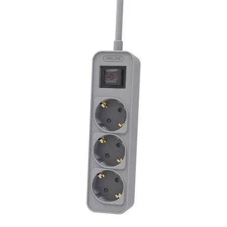 Regleta con Interruptor Philips CHP2134G/ 3 Tomas de corriente/ Cable 1.5m/ Gris - PixelPlaza