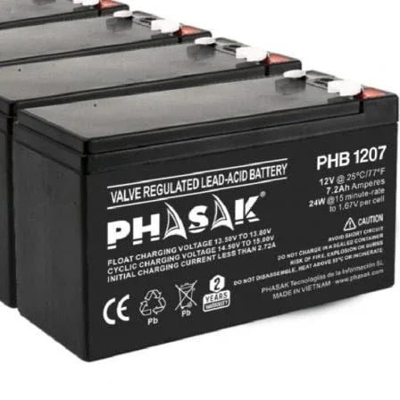 Batería Phasak PHB 1207 compatible con SAI/UPS PHASAK según especificaciones - PixelPlaza