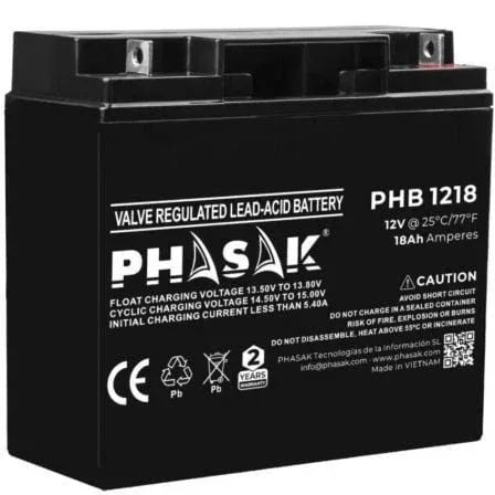 Batería Phasak PHB 1218 compatible con SAI/UPS PHASAK según especificaciones - PixelPlaza