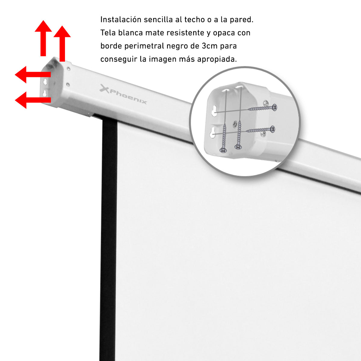 Pantalla electrica videoproyector pared y techo phoenix 135´´ratio 1:1 - 4:3 - 16:9 2.4m x 2.4m posicion adjustable - ca