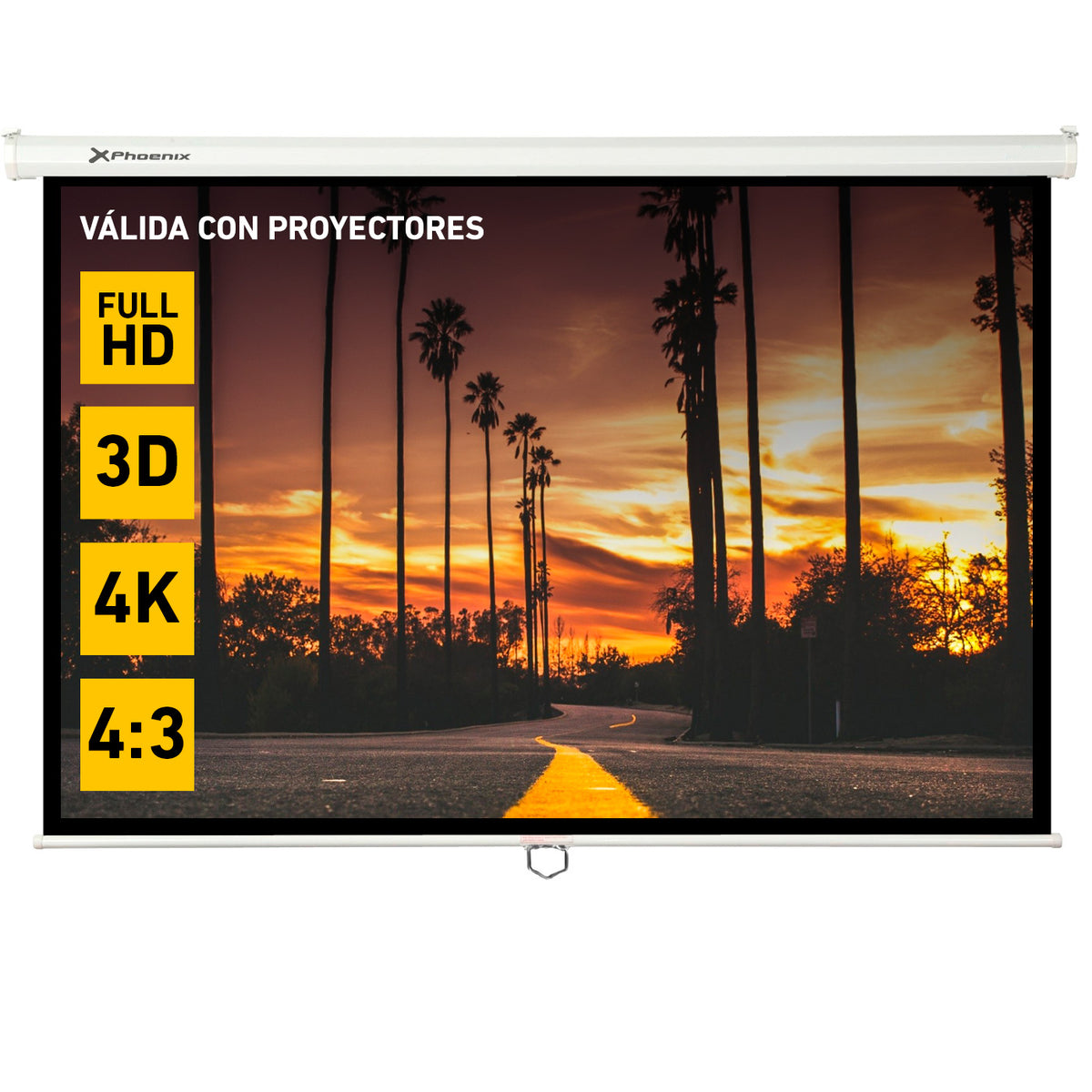 Pantalla manual videoproyector pared y techo phoenix 100´´ ratio 4:3 - 16:9 2m x 1.5m posición ajustable - carcasa blanca - tela super resistente