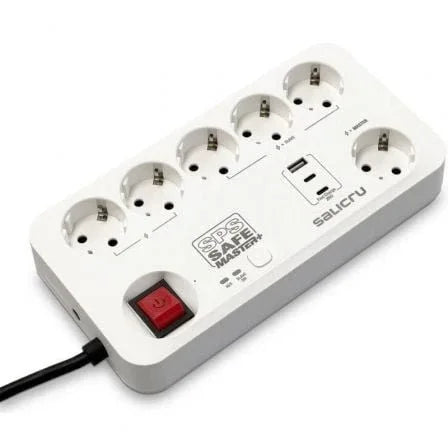 Regleta con interruptor Salicru SAFE MASTER+/ 5 Tomas de corriente/ 1 Master/ 2 USB Tipo-C/ 1 USB/ Cable 1.4m/ Blanca - PixelPlaza