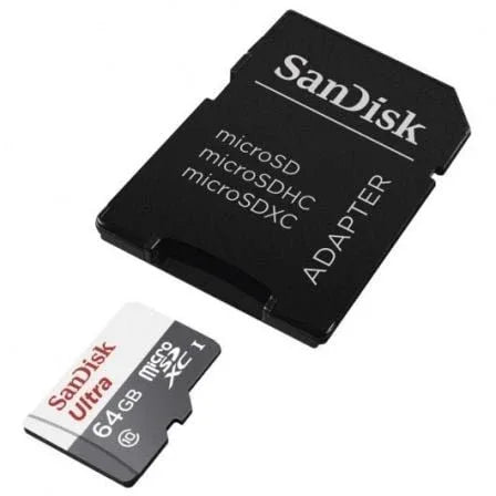 Tarjeta de Memoria SanDisk Ultra 64GB microSD XC con Adaptador/ Clase 10/ 100MB/s - PixelPlaza