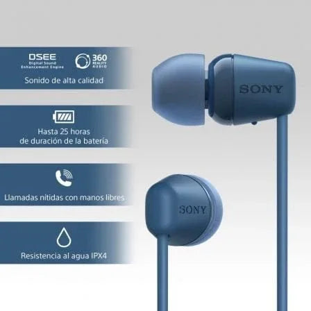 Auriculares Inalámbricos Intrauditivos Sony WI-C100/ con Micrófono/ Bluetooth/ Azules - PixelPlaza