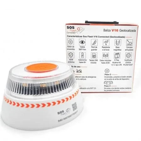 Luz baliza de emergencia para coche SOS Flash V16 Connected IoT BAL/2/ Homologada/ Base Imantada/ Geolocalizable/ Funciona a Pilas - PixelPlaza