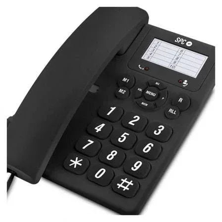Teléfono fijo SPC original negro mute · 3 melodia · tecla r · 10 memo.indi · 3 mem.directas