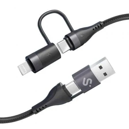 Cable USB 2.0 Tipo-C Subblim Top 4 en 1/ USB Tipo-C Macho - USB Macho/ USB Tipo-C Macho - Lightning Macho/ Hasta 60W/ 480Mbps/ 1m/ Negro - PixelPlaza