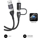 Cable USB 2.0 Tipo-C Subblim Top 4 en 1/ USB Tipo-C Macho - USB Macho/ USB Tipo-C Macho - Lightning Macho/ Hasta 60W/ 480Mbps/ 1m/ Negro - PixelPlaza