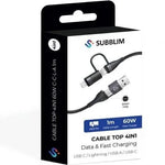 Cable USB 2.0 Tipo-C Subblim Top 4 en 1/ USB Tipo-C Macho - USB Macho/ USB Tipo-C Macho - Lightning Macho/ Hasta 60W/ 480Mbps/ 1m/ Negro - PixelPlaza