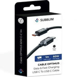 Cable USB 2.0 Tipo-C Subblim Optimus/ USB Tipo-C Macho - USB Tipo-C Macho/ Hasta 60W/ 480Mbps/ 1m/ Negro - PixelPlaza