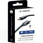 Cable USB 2.0 Tipo-C Subblim Optimus/ USB Tipo-C Macho - USB Tipo-C Macho/ Hasta 60W/ 480Mbps/ 2m/ Negro - PixelPlaza
