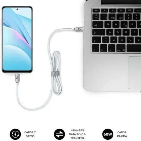 Cable USB 2.0 Tipo-C Subblim Optimus/ USB Tipo-C Macho - USB Tipo-C Macho/ Hasta 60W/ 480Mbps/ 2m/ Blanco - PixelPlaza