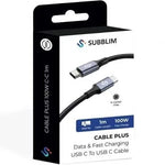 Cable USB 2.0 Tipo-C Subblim Plus/ USB Tipo-C Macho - USB Tipo-C Macho/ Hasta 100W/ 480Mbps/ 1m/ Negro - PixelPlaza