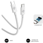 Cable USB 2.0 Tipo-C Subblim Cable Plus/ USB Tipo-C Macho - USB Tipo-C Macho/ Hasta 100W/ 480Mbps/ 2m/ Blanco - PixelPlaza