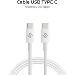 Cable USB 2.0 Tipo-C Subblim Cable Plus/ USB Tipo-C Macho - USB Tipo-C Macho/ Hasta 100W/ 480Mbps/ 2m/ Blanco - PixelPlaza