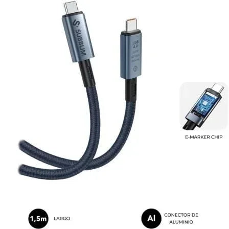Cable USB 4.0 Tipo-C Subblim Cable High/ USB Tipo-C Macho - USB Tipo-C Macho/ Hasta 240W/ 40Gbps 1.5m/ Negro - PixelPlaza