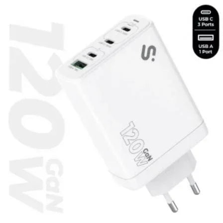 Cargador de Pared GaN Subblim 120W Charger USB C+C+C+A/ 3xUSB Tipo-C/ 1xUSB/ 120W - PixelPlaza