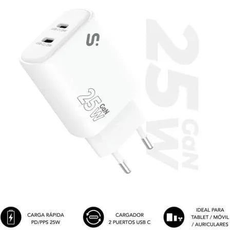 Cargador de Pared GaN Subblim 25W Charger USB C+C/ 2xUSB Tipo-C/ 25W - PixelPlaza