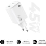 Cargador de Pared GaN Subblim 45W Charger USB C+C/ 2xUSB Tipo-C/ 45W - PixelPlaza